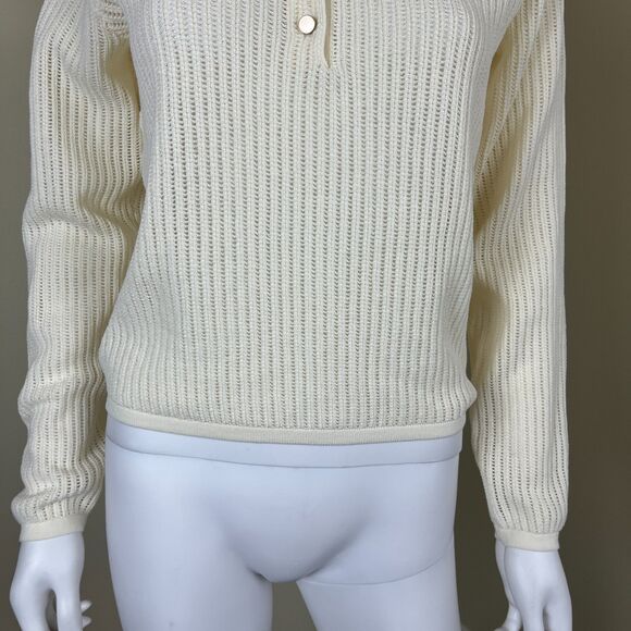 Rag & Bone Women Size M Ivory Vivi Pointelle Knit Polo Sweater Top Minimalist - Picture 8 of 15